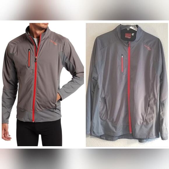 Saucony Mens Nomad Jacket Athletic Full Zip Long Sleeve Pocketed Gray Red XXL - Picture 1 of 16